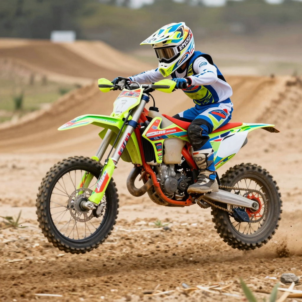 Custom dressed dirt bike in action pose