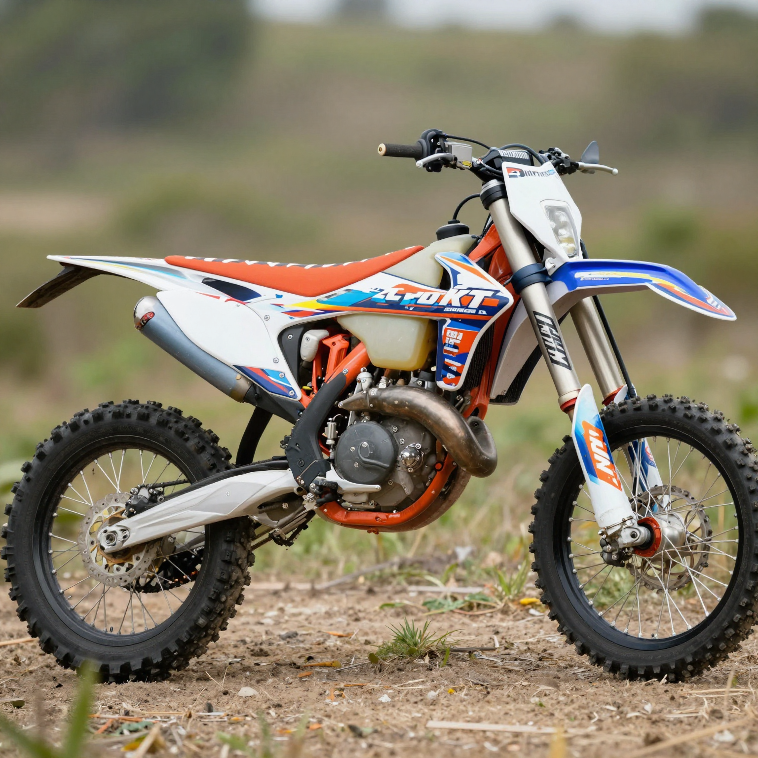 Vibrant dirt bike with dynamic graphics kit