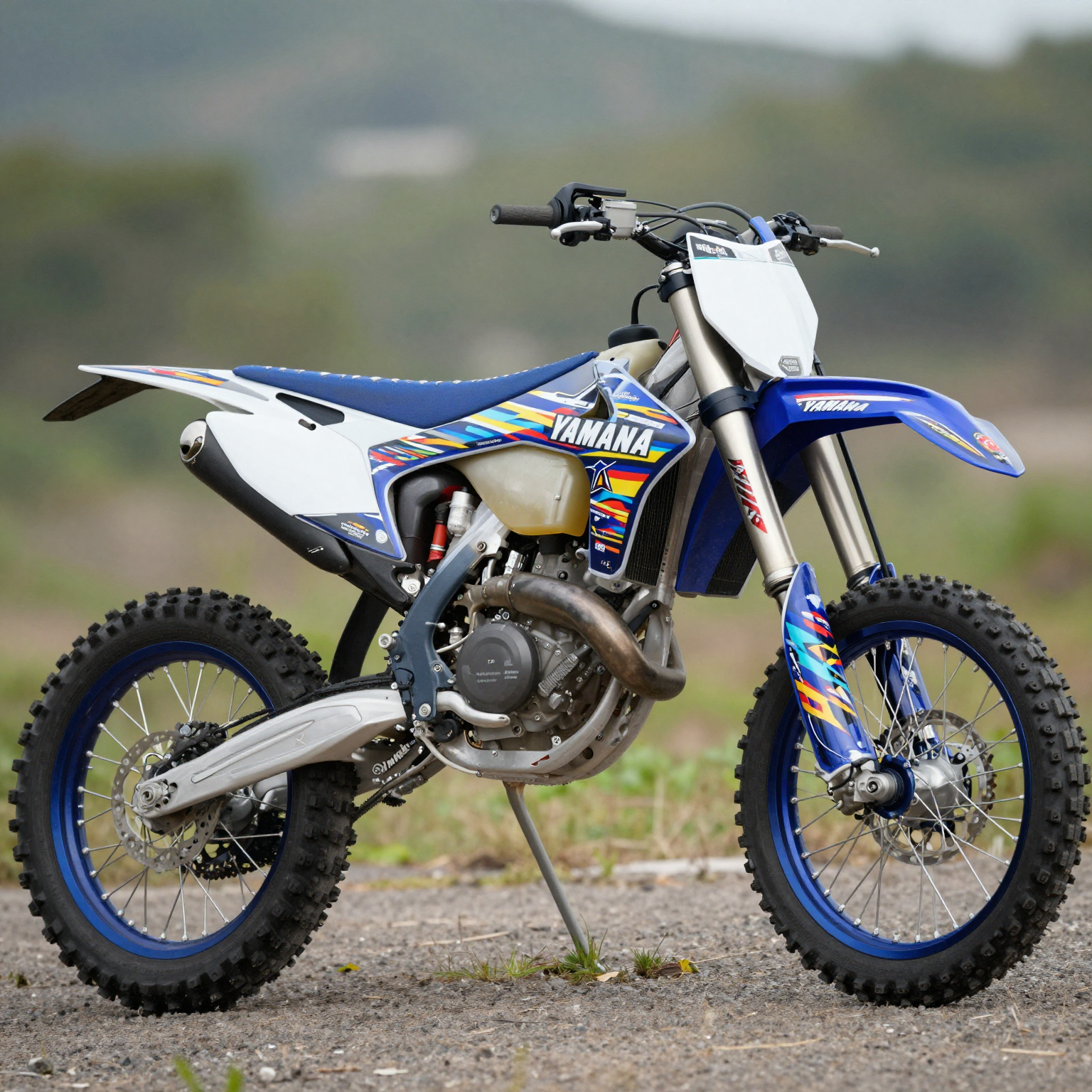 Yamaha dirt bike with vibrant graphics representing customization