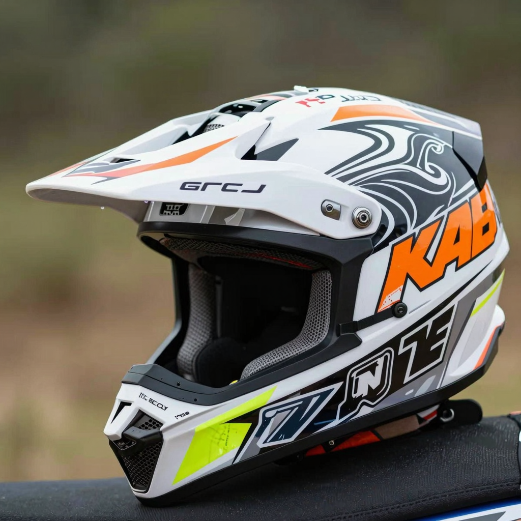 A stylish dirt bike helmet featuring eye-catching graphics