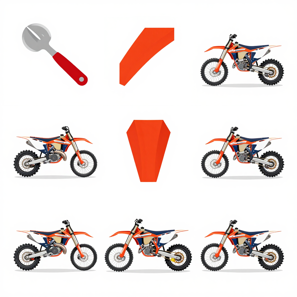 Infographic illustrating installation steps for graphics kits on dirt bikes