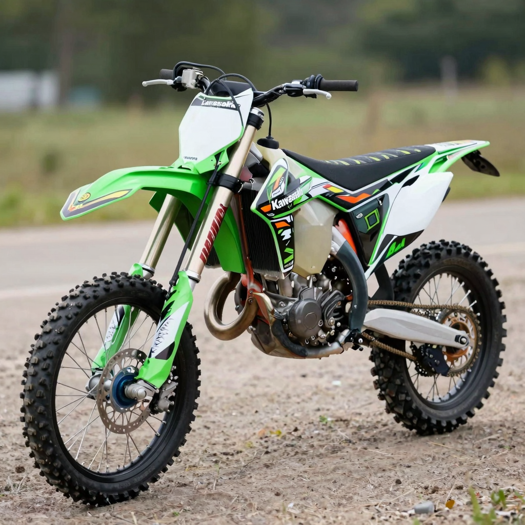 Custom Kawasaki Dirt Bike with Vibrant Graphics