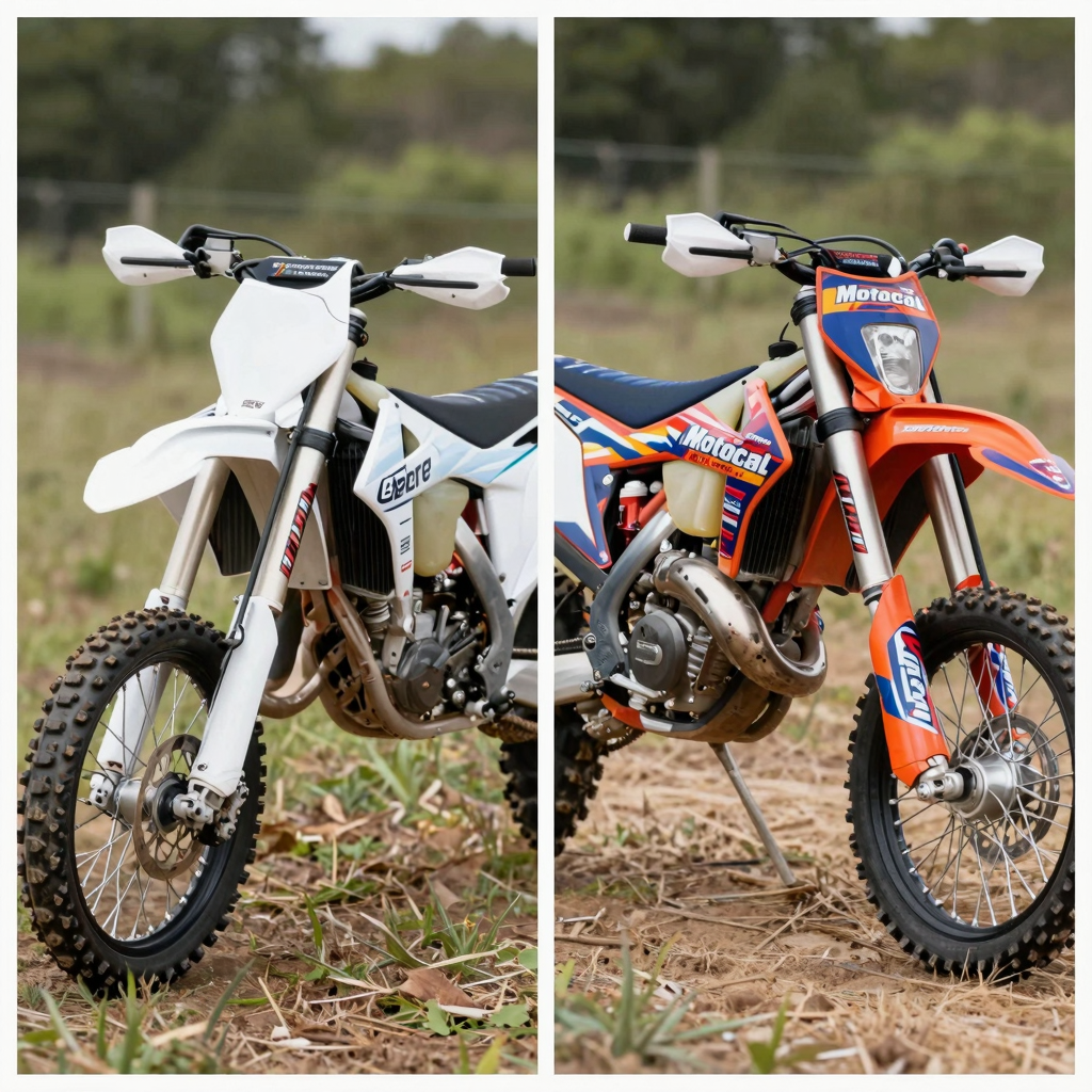 Before and After application of Motocal graphics on a dirt bike