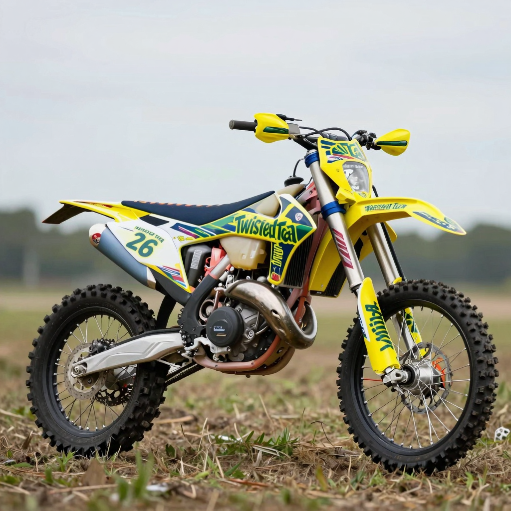 A dirt bike featuring Twisted Tea graphics