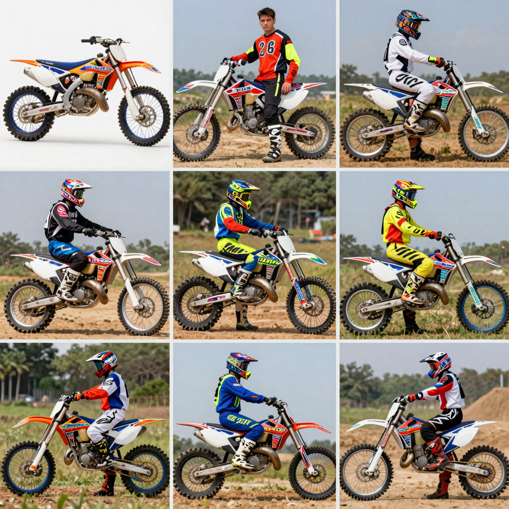 A collage showcasing the evolution of dirt bike graphics from the early 90s to late 90s.