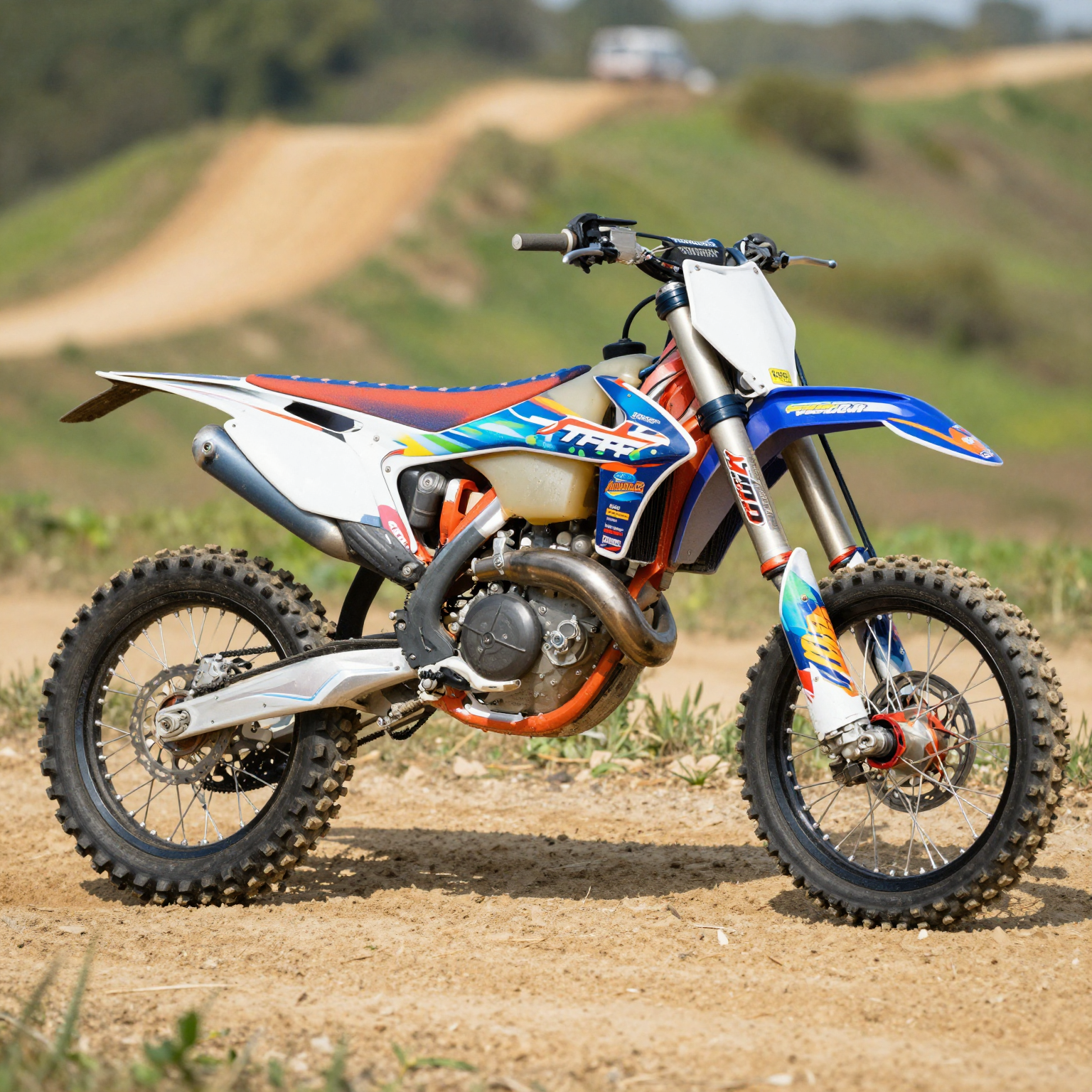 Vibrant dirt bike with custom graphics