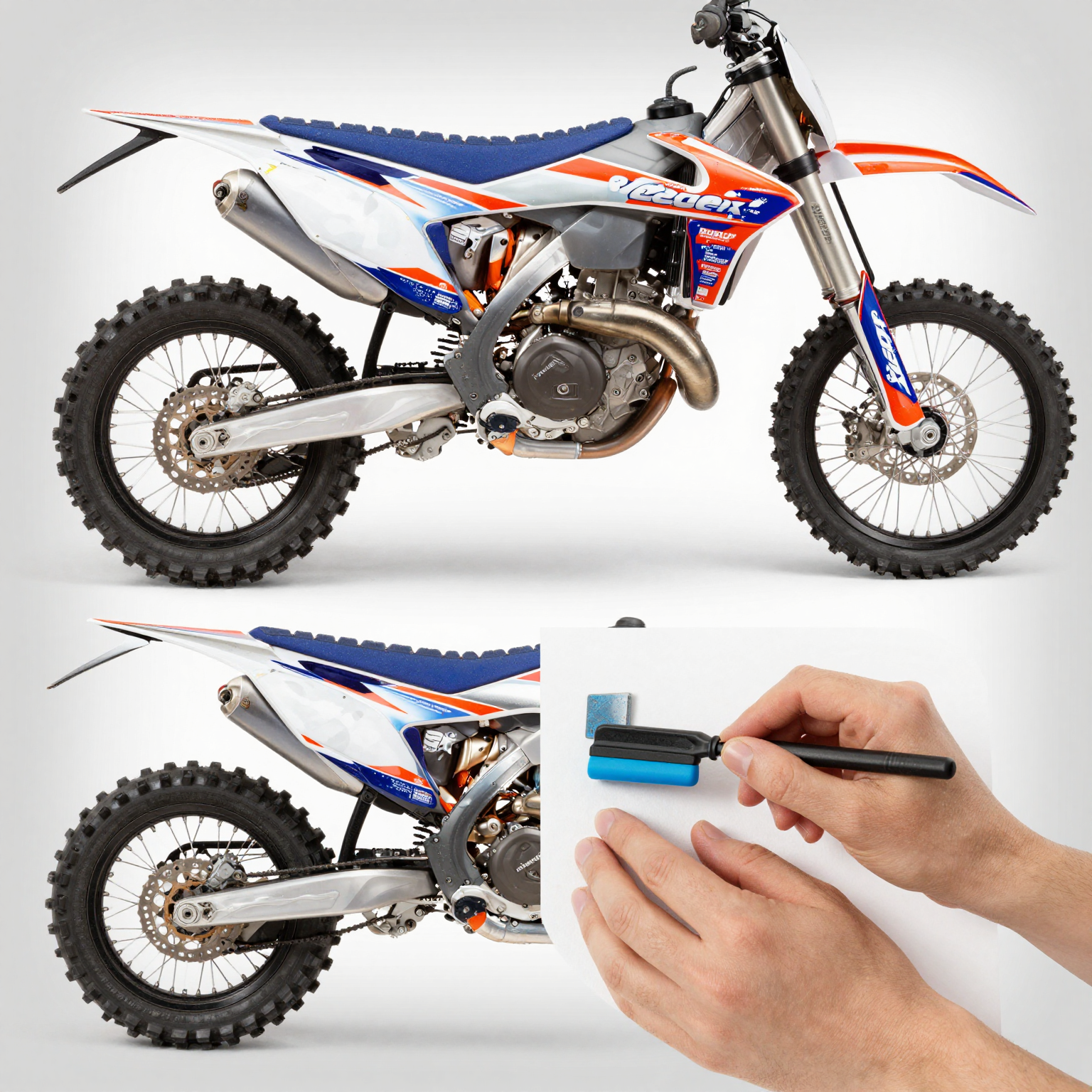 A visual guide to applying dirt bike graphics.