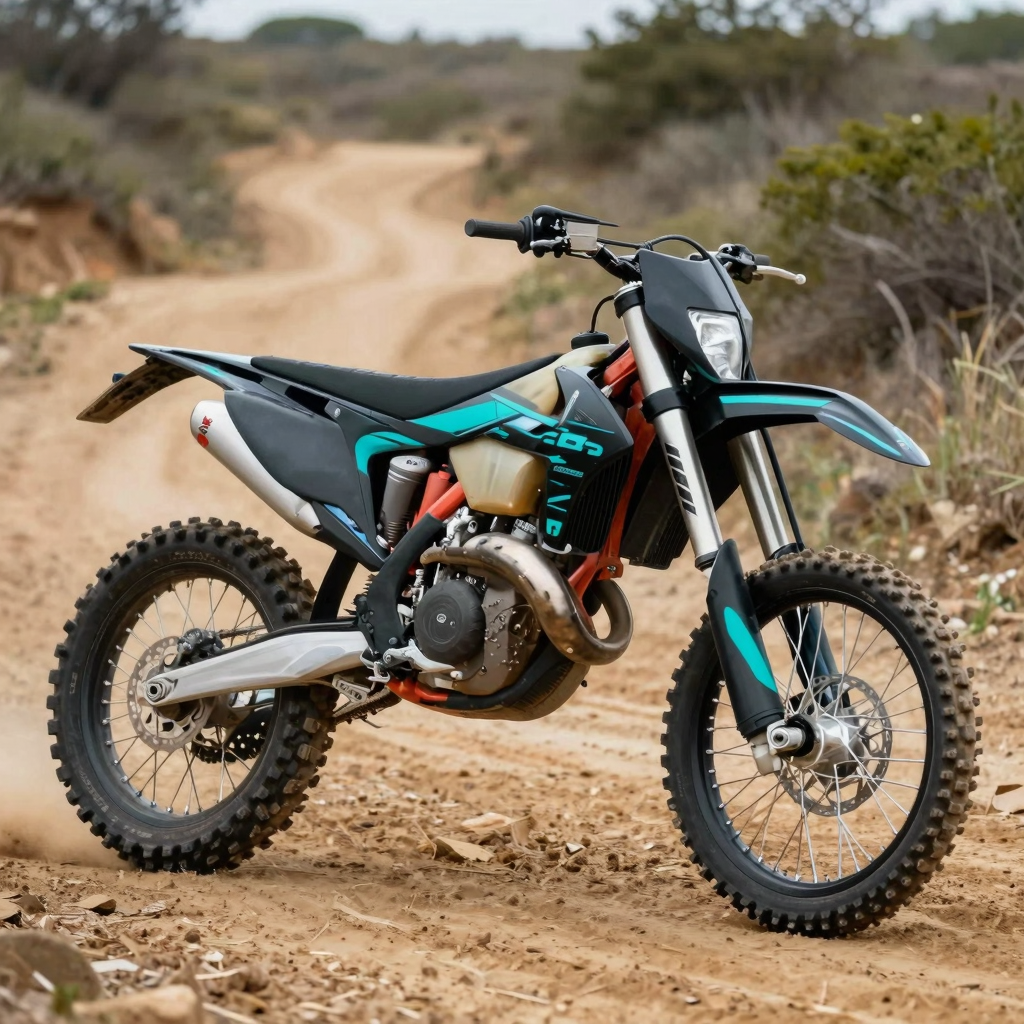 Dirt bike with black and teal graphics
