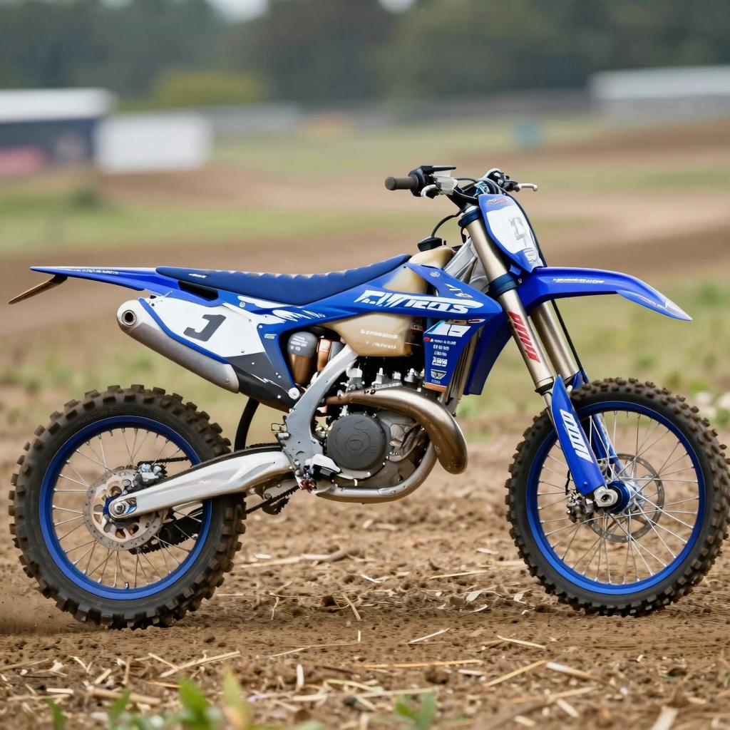 A stunning blue dirt bike with custom graphics