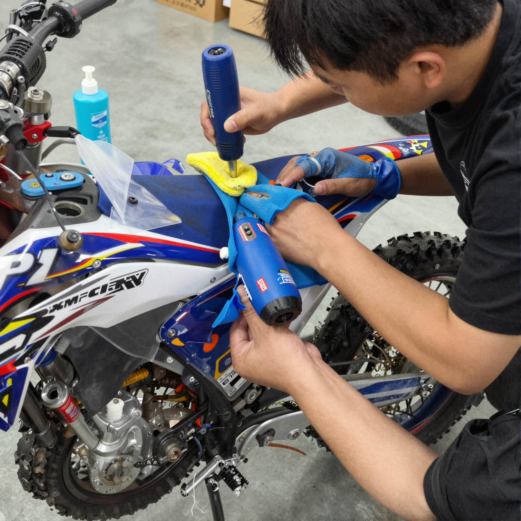 Installation of bold dirt bike graphics
