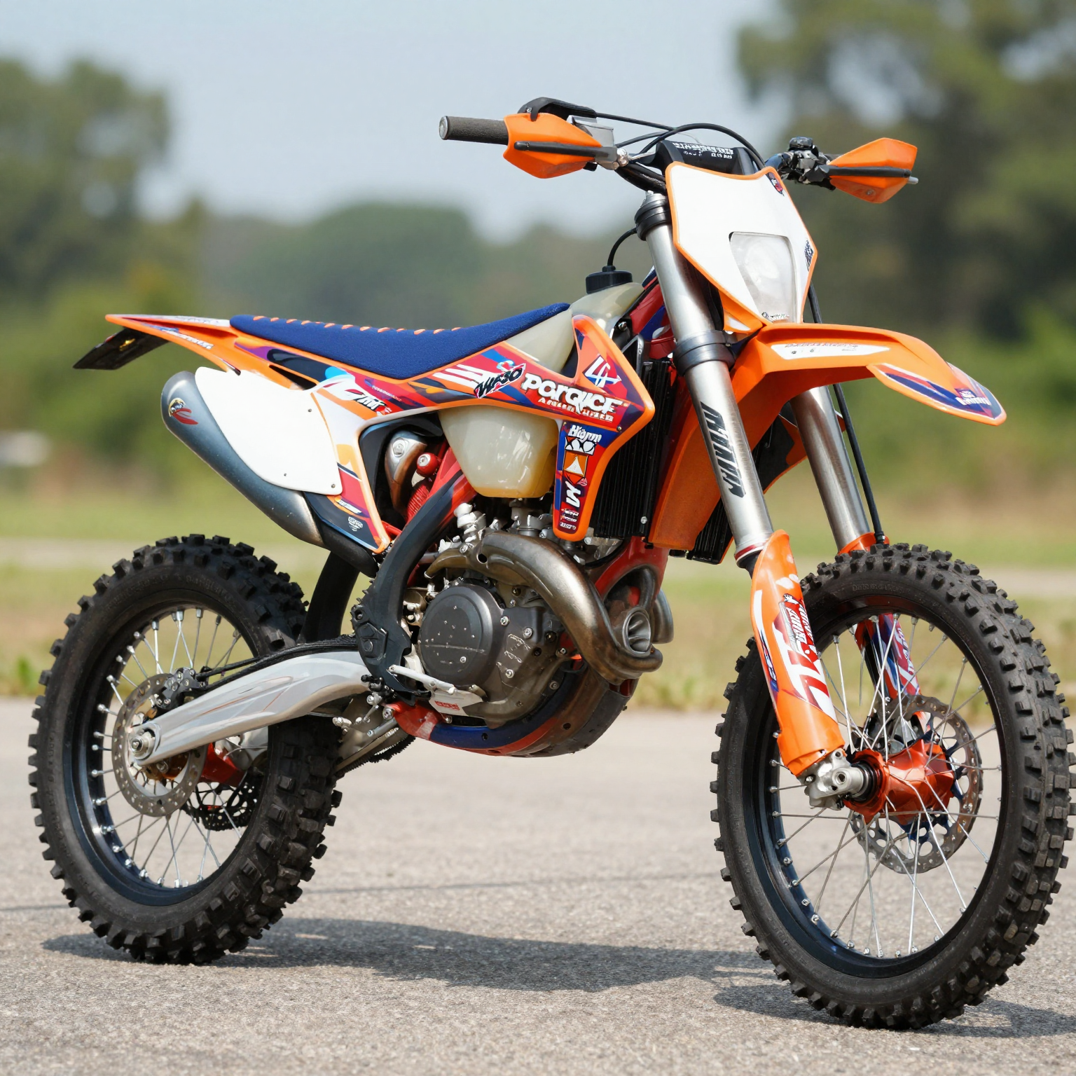 Vibrant custom dirt bike featuring unique graphics
