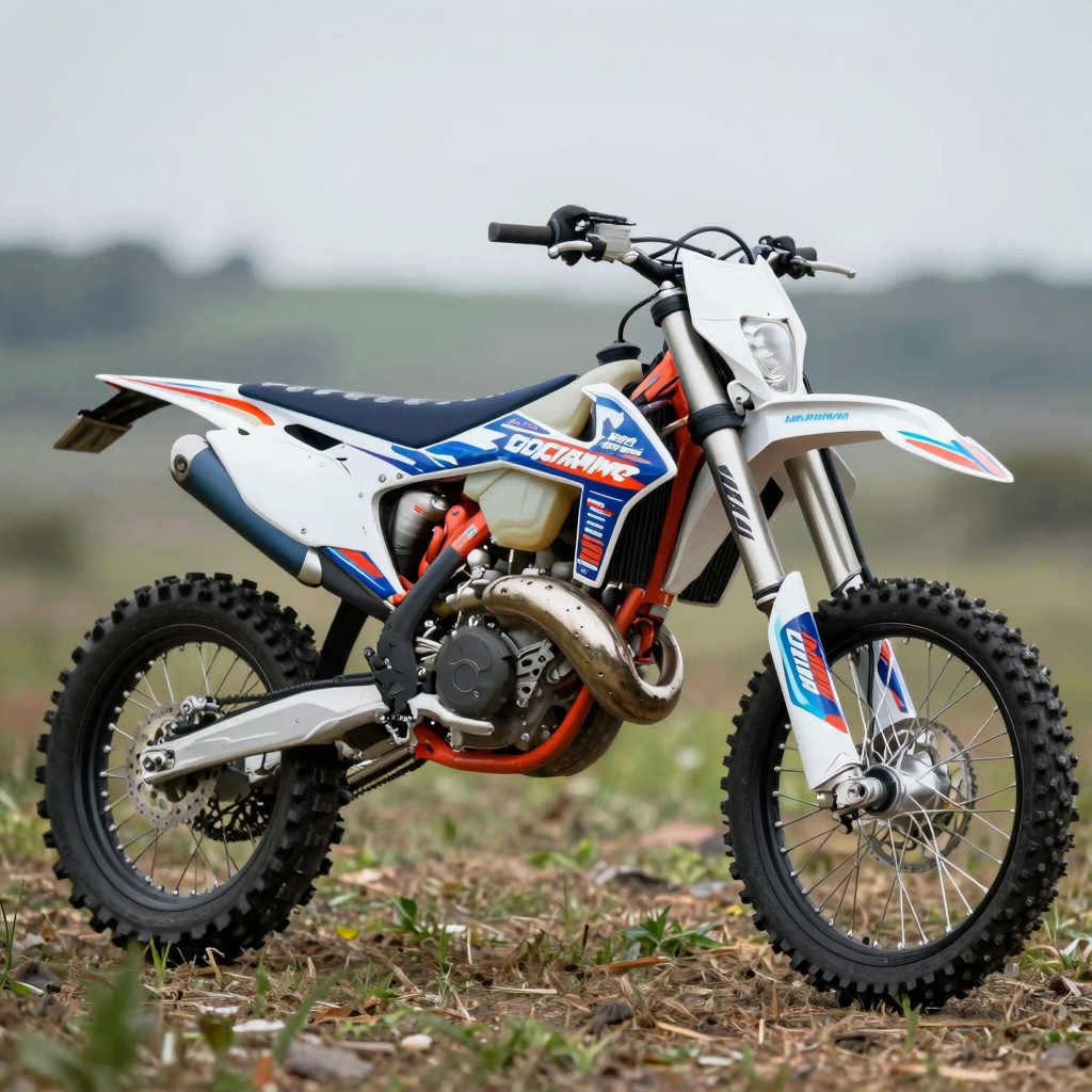 Custom-designed dirt bike with vibrant graphics