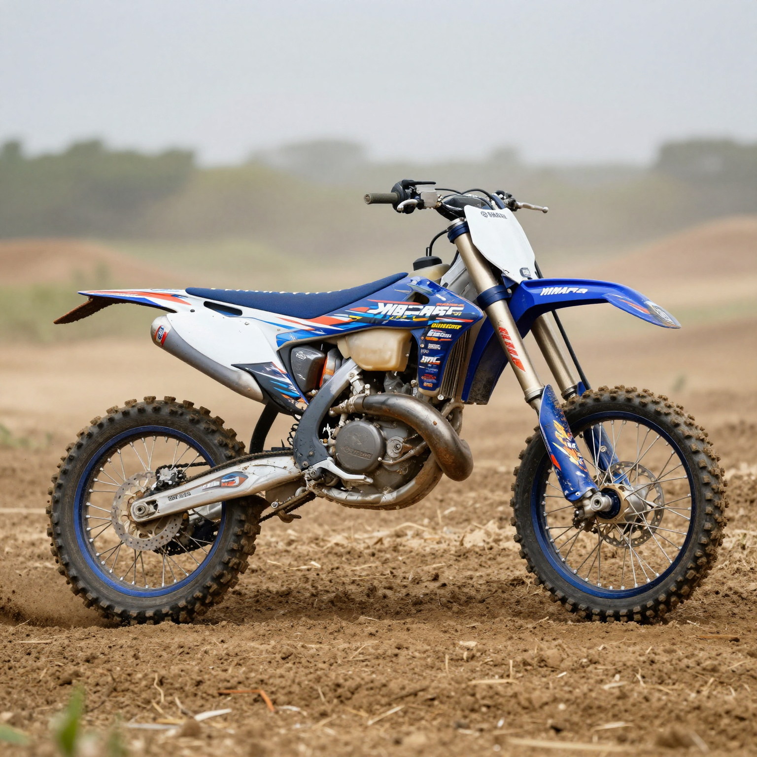 Yamaha dirt bike with a custom graphic kit