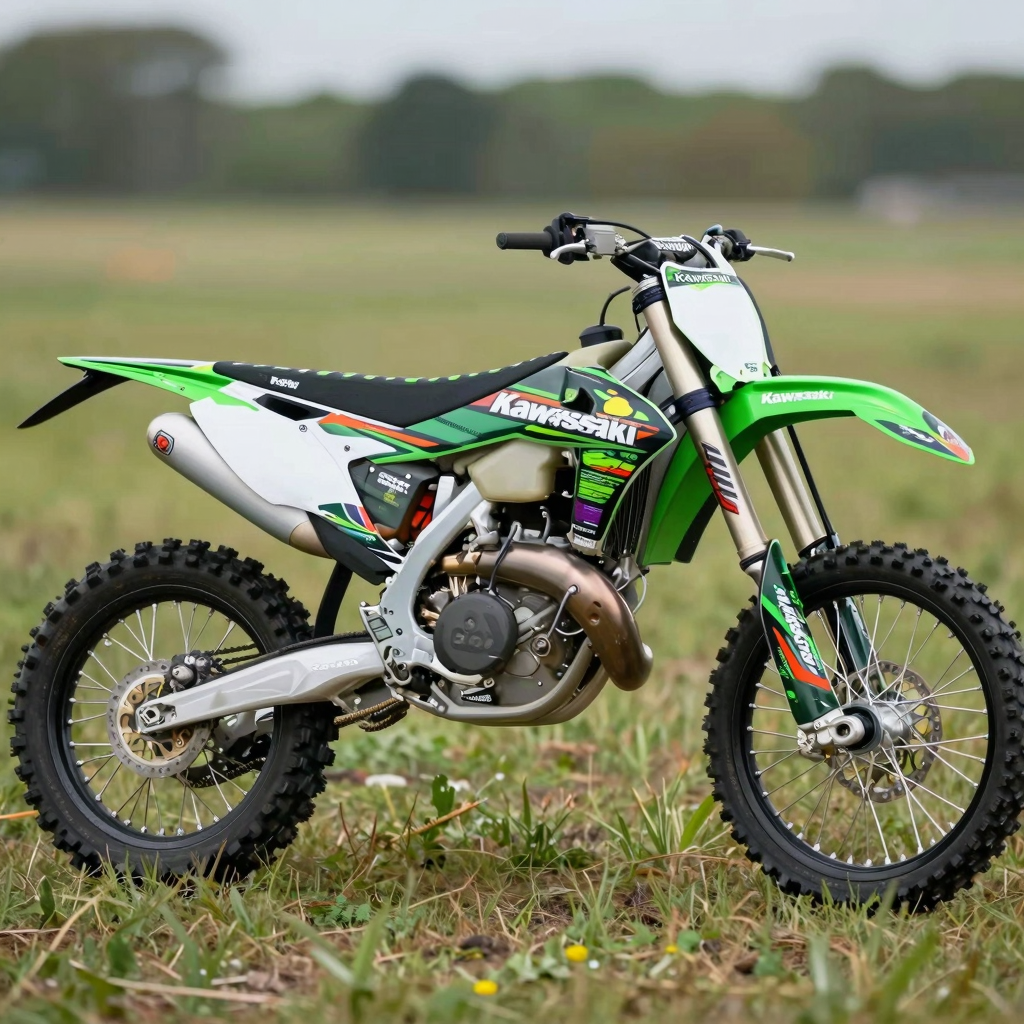 Vibrant Kawasaki dirt bike graphics example