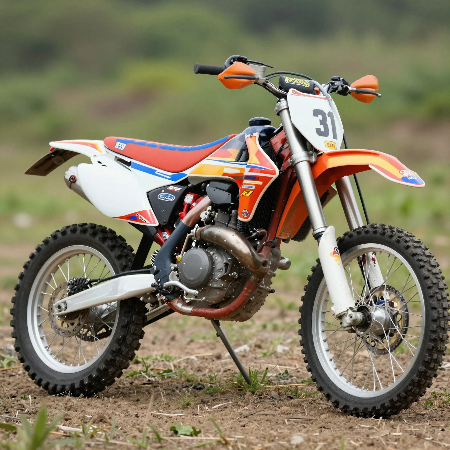 Vintage dirt bike with retro graphics