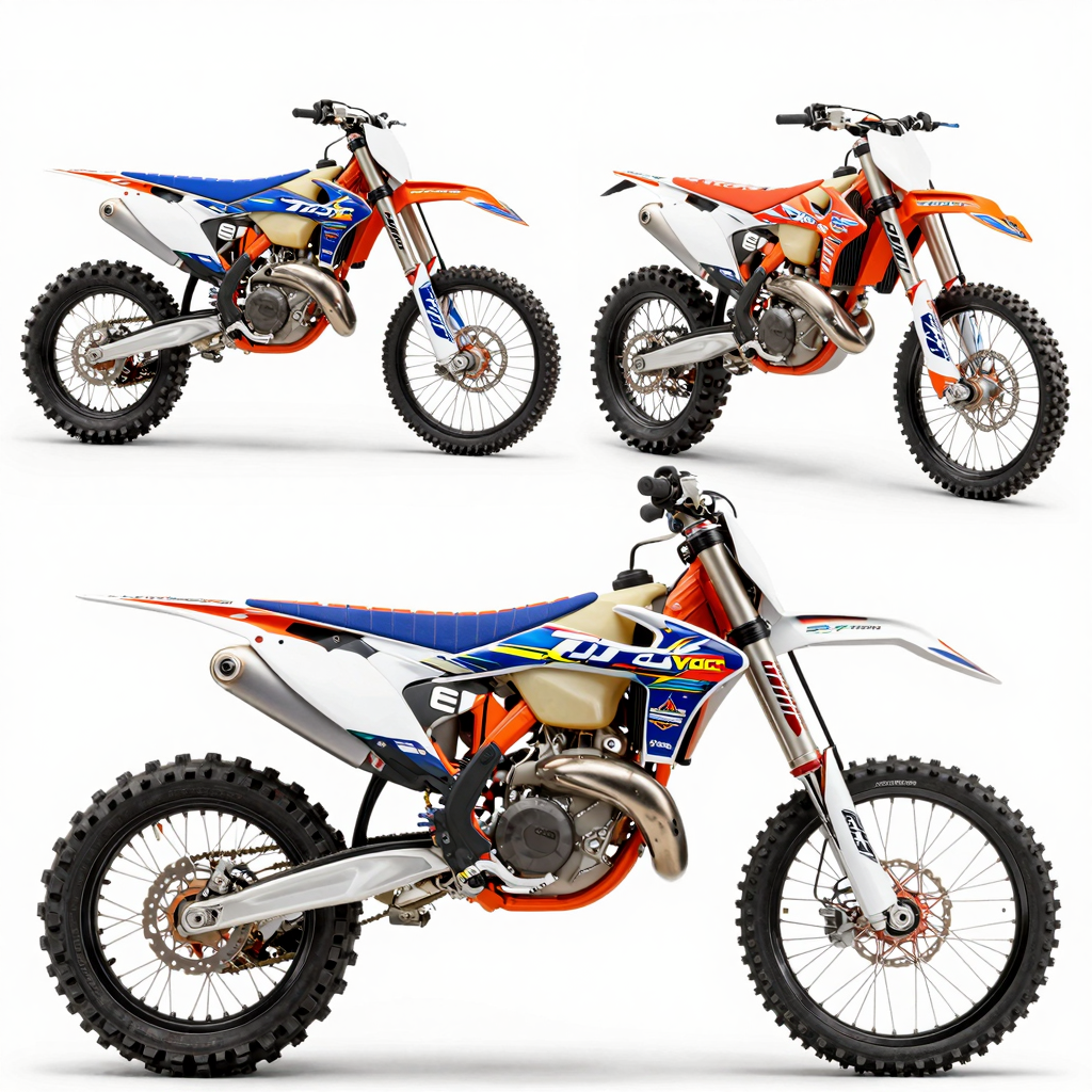 A collection of dirt bikes with vibrant skin graphics showing protection, customization, and design features.