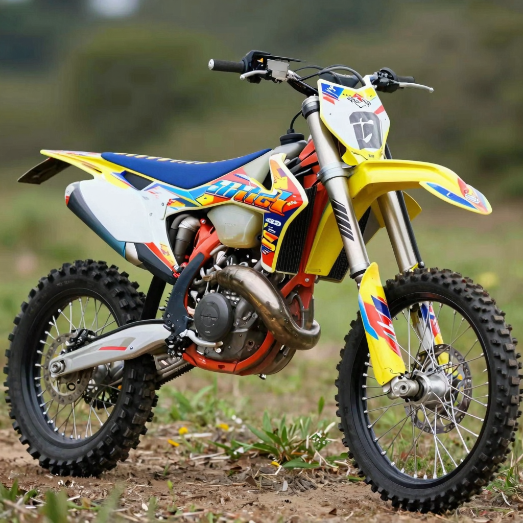 Vibrant Suzuki Dirt Bike with Graphics Kit