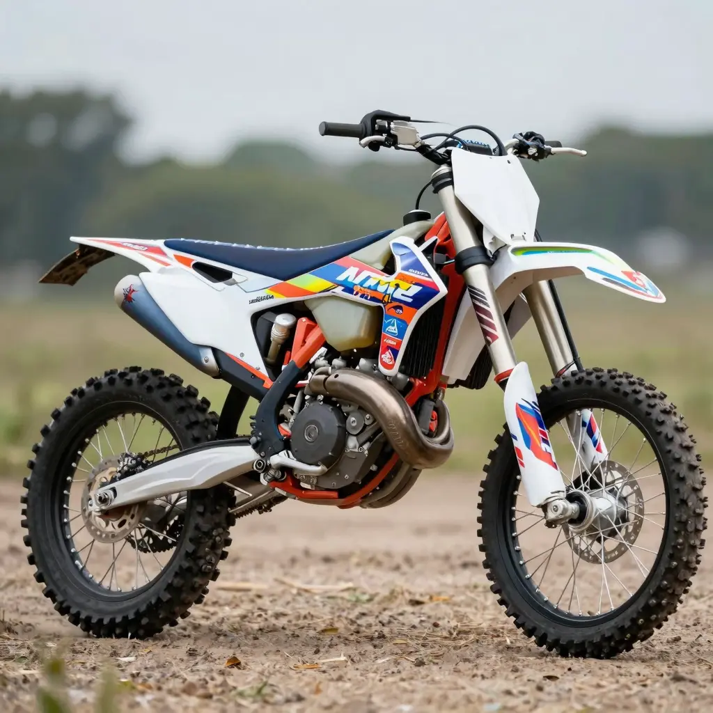 A vibrant dirt bike with custom graphics