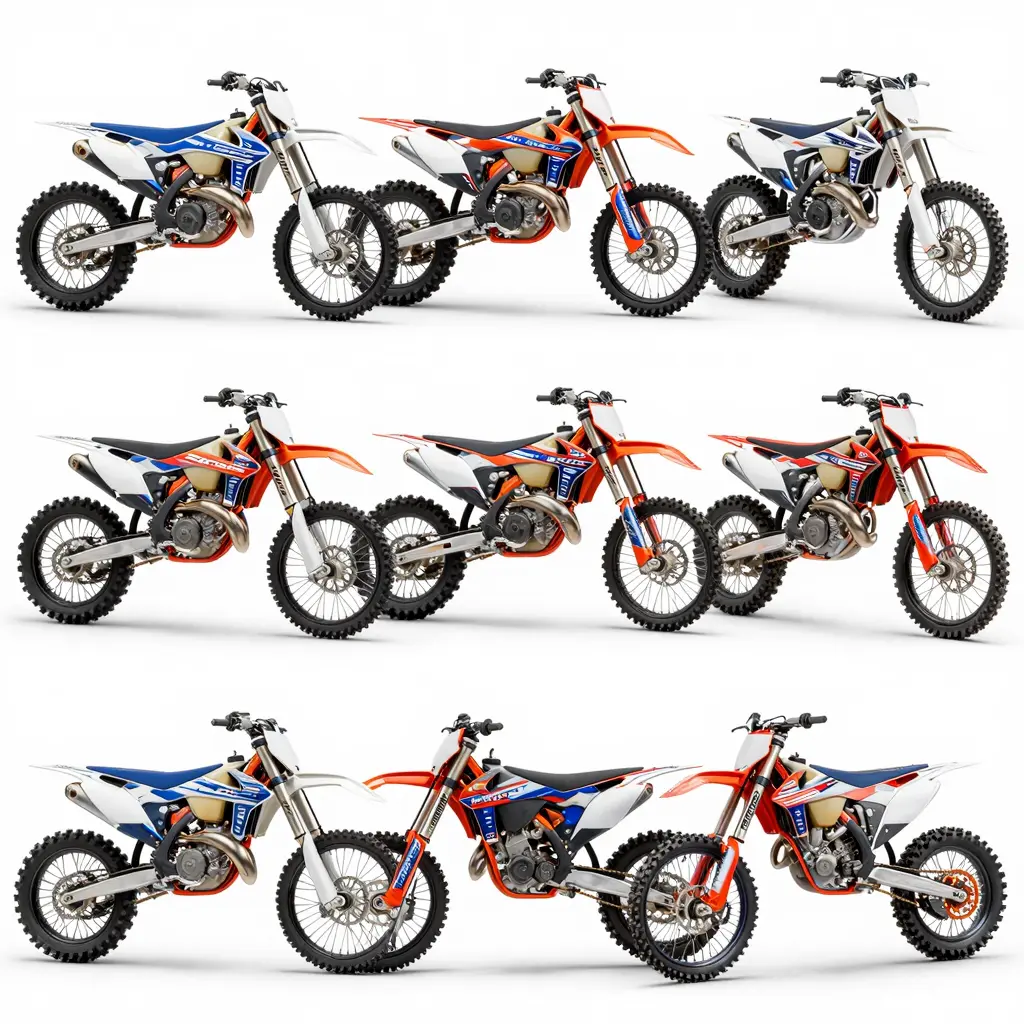 A variety of dirt bike graphic designs showcasing different styles and colors