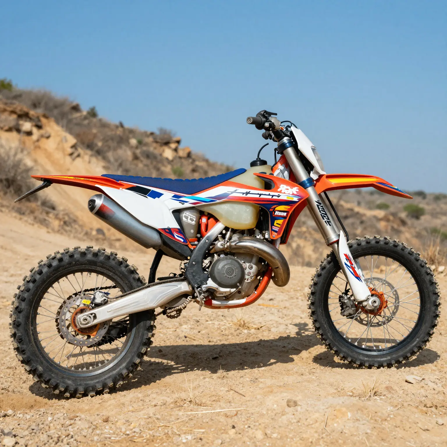 Dirt bike with custom Rockstar graphics