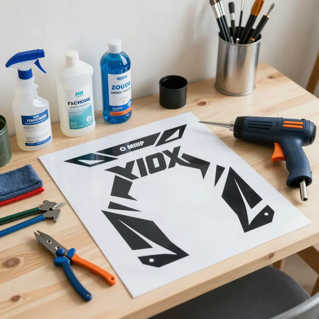 Preparation workspace for applying dirt bike graphics
