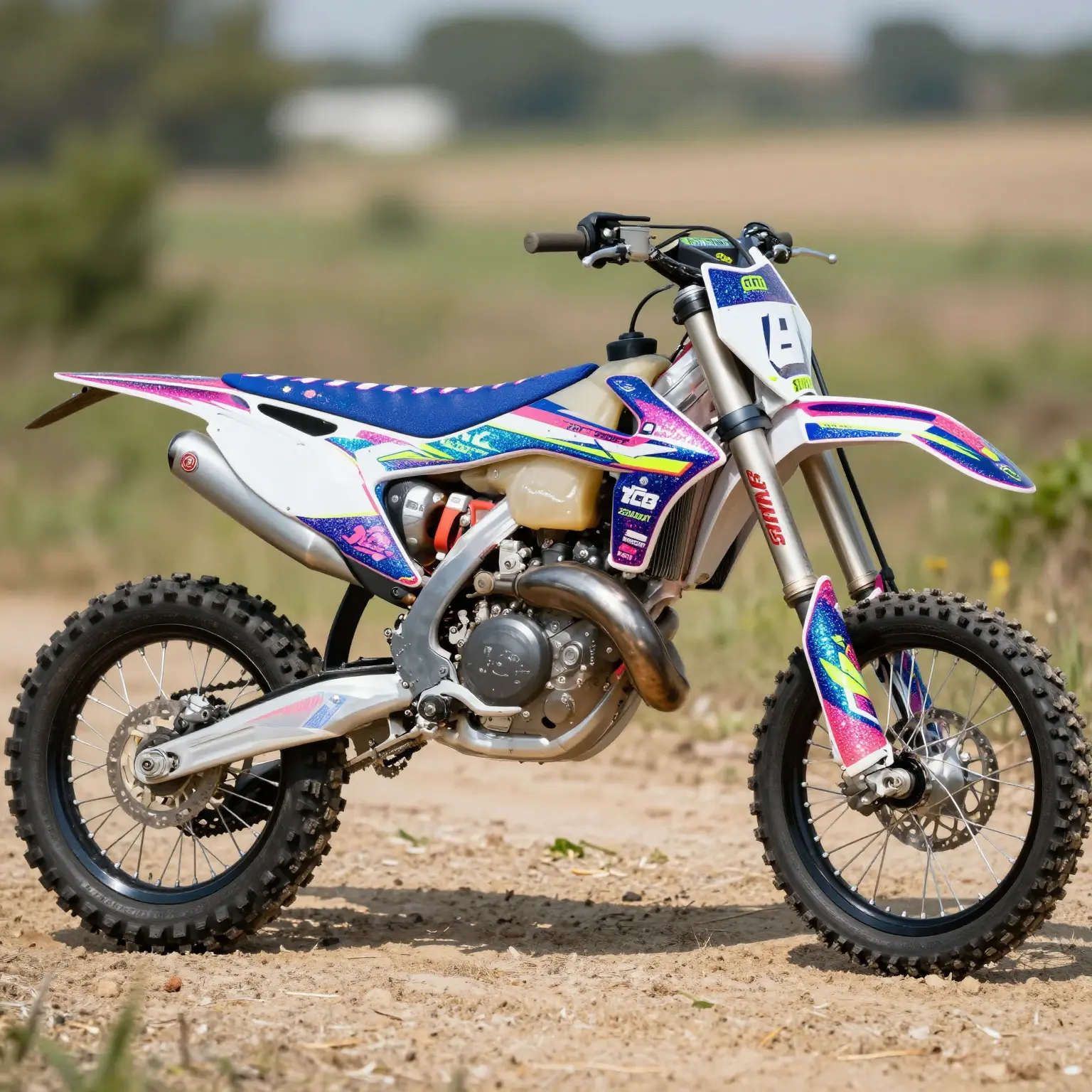 Vibrant Glitter Dirt Bike Graphic Design