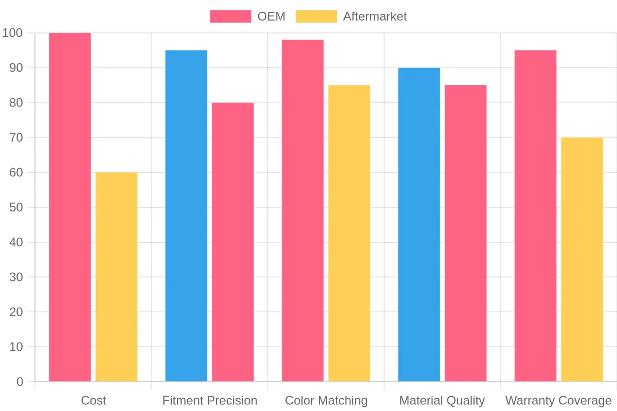 Chart comparing OEM vs Aftermarket dirt bike plastics across key categories