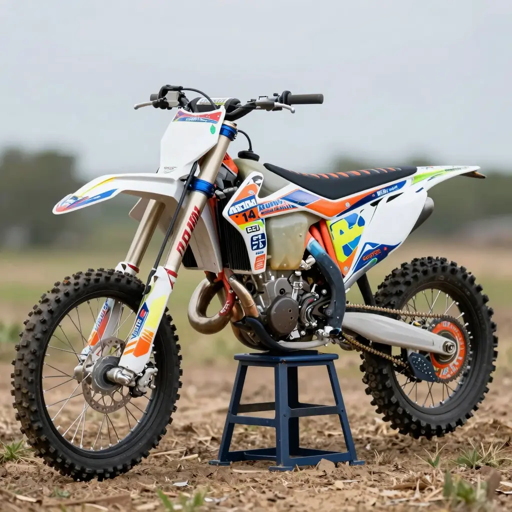 Dirt bike with custom graphics showcasing different material options