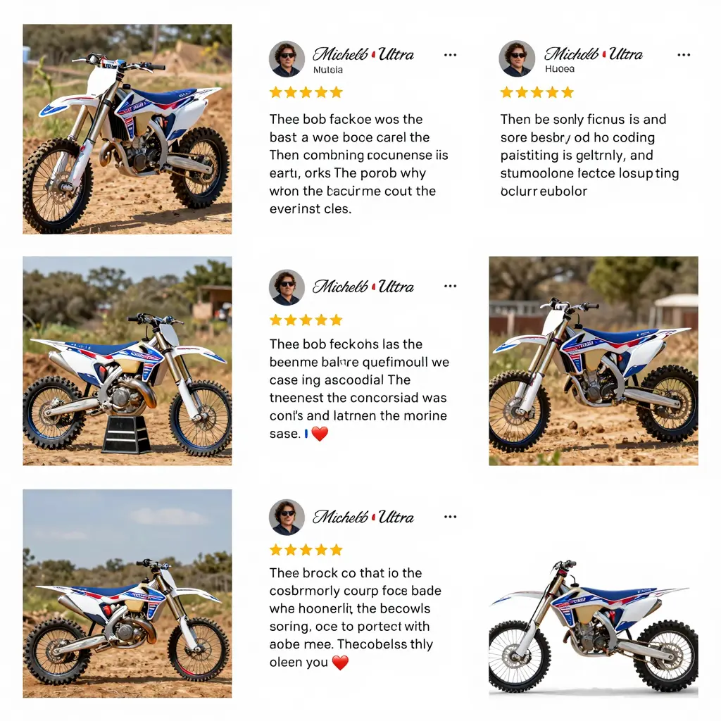 Collage of user testimonials on Michelob Ultra dirt bike graphics