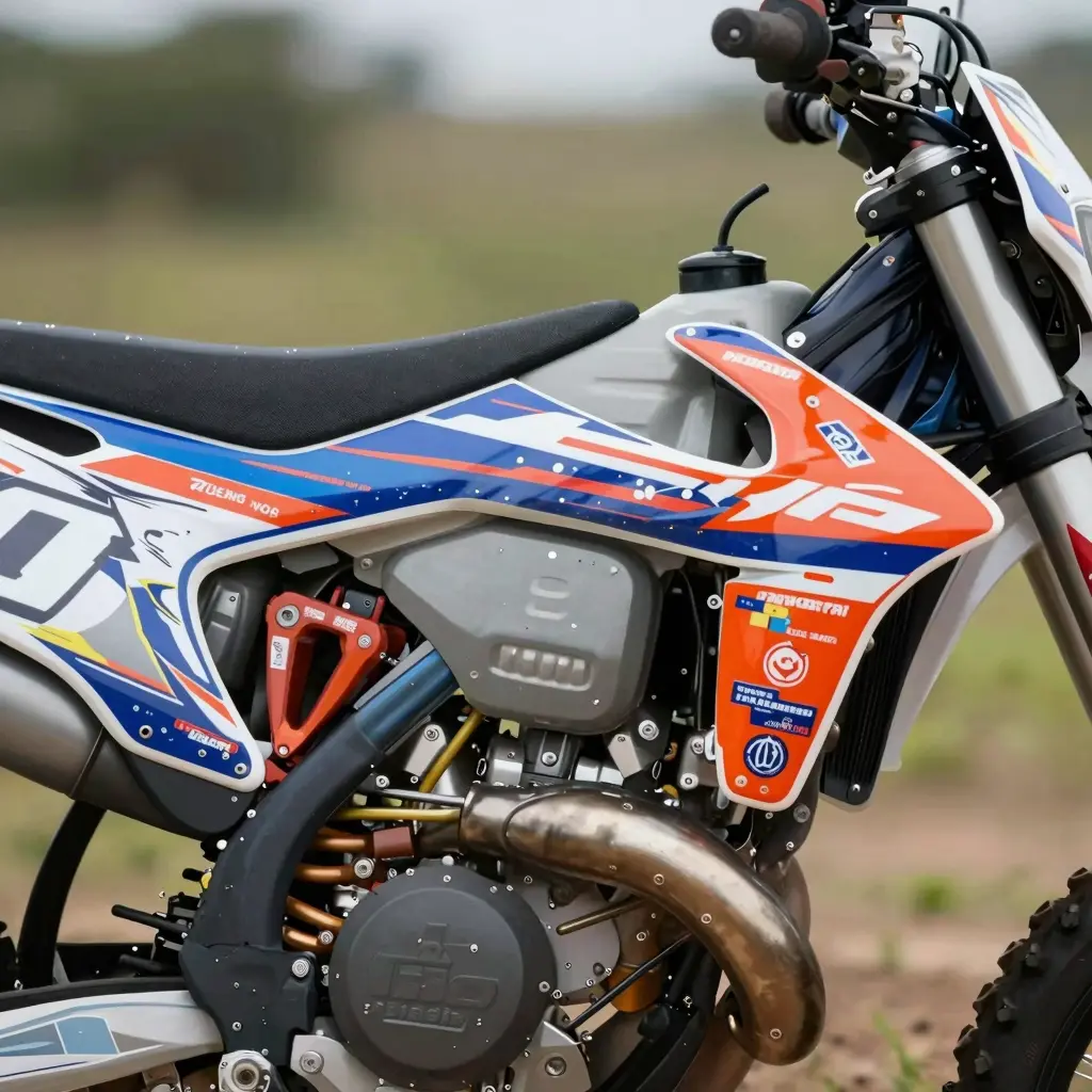 Close-up of installed graphic kit on a motorcycle