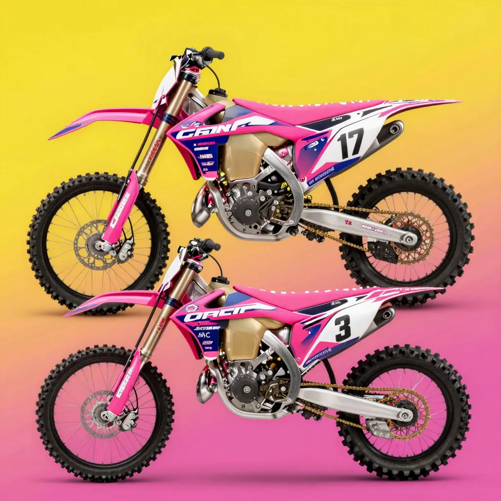 Stylish arrangement of pink dirt bike graphic kits