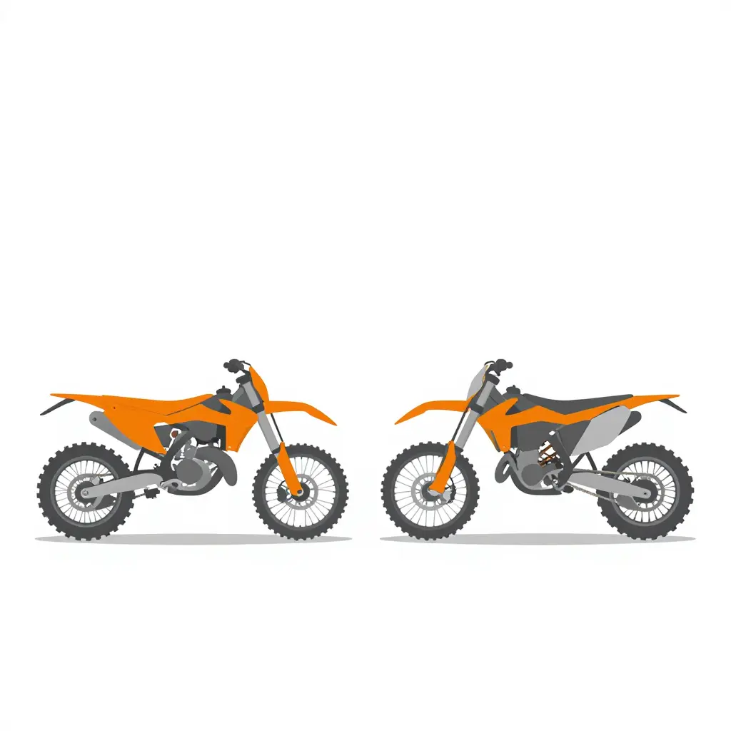 Flat 2D side-profile diagram comparing a dirt bike with every plastic panel filled in accent color (full kit coverage) next to a dirt bike with only the radiator shroud filled in accent color (shroud-only coverage)