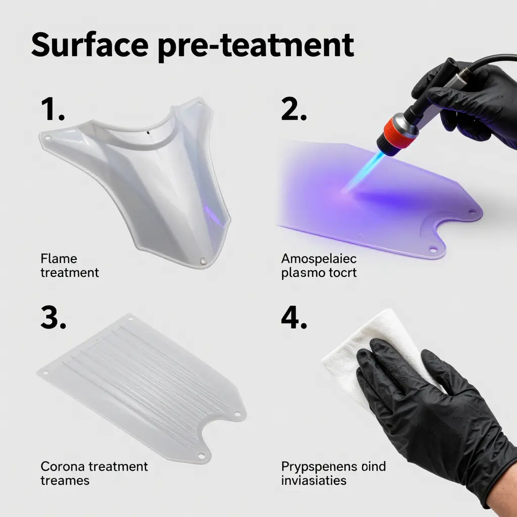 Pre-treatment methods for polypropylene shrouds before applying vinyl decals