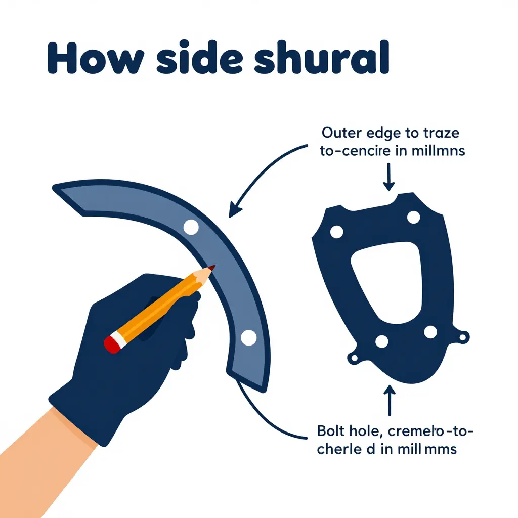 Diagram showing how to trace a dirt bike shroud plastics outline and measure bolt hole spacing before ordering custom graphics
